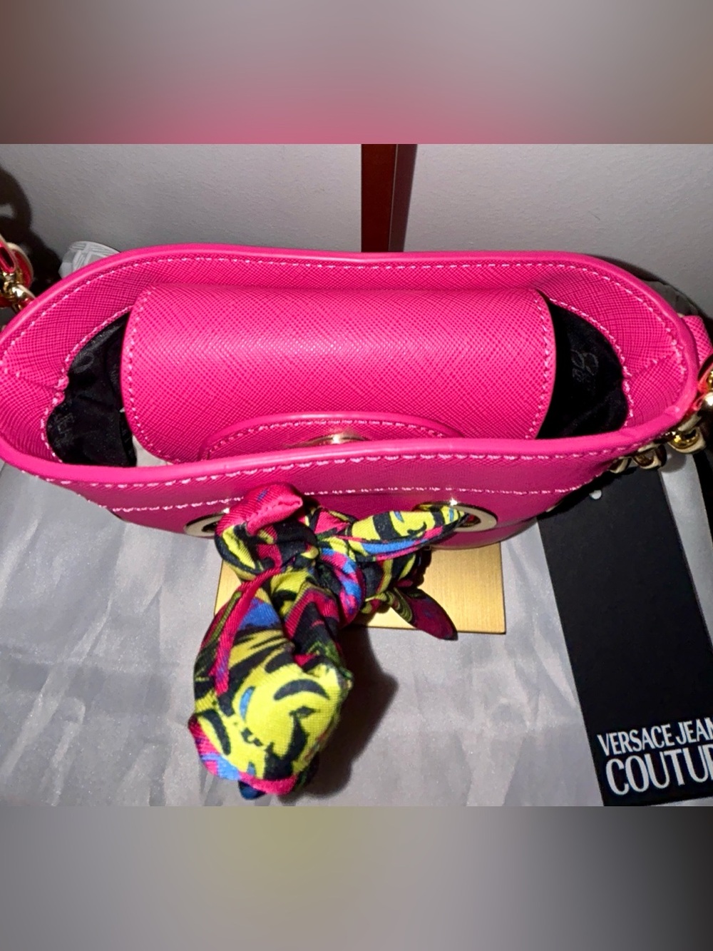 Versace Jeans Couture Cross Body Bag with Knotted Scarf in Fuchsia NWT - Picture 4 of 12